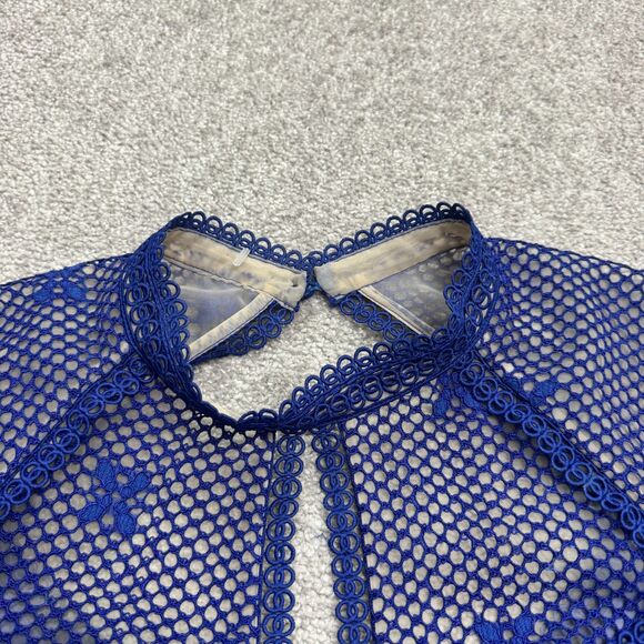 Ever New Melbourne Lace Mesh Mini Dress Womens 12 Blue Bell Sleeve Backless - Picture 4 of 14